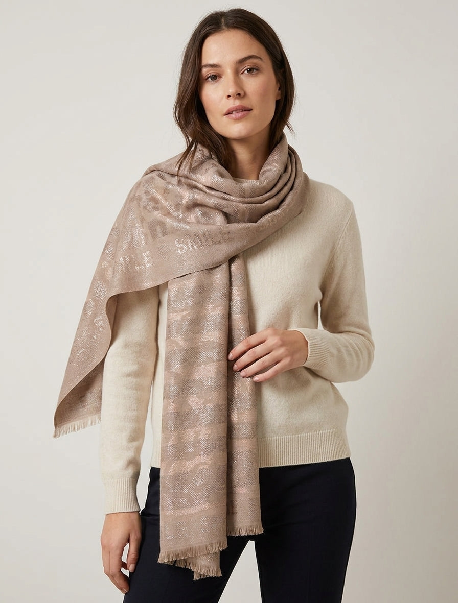 Echarpe rectangulaire irisée à motif léopard - Taupe