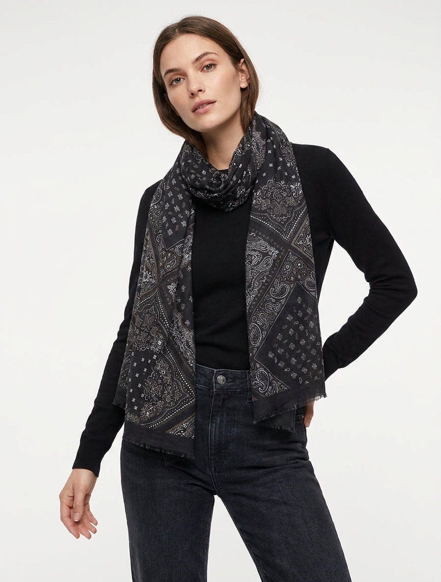 Echarpe imprimé bandana en coton mélangé - Noir