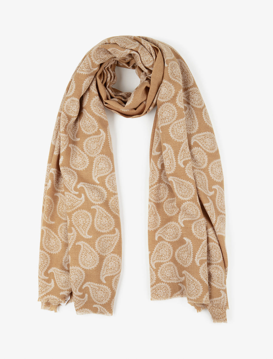 Echarpe en laine mélangée à imprimé cachemire - Moutarde - 1