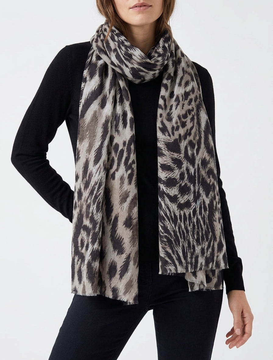 Echarpe en laine mélangée imprimé léopard - Beige