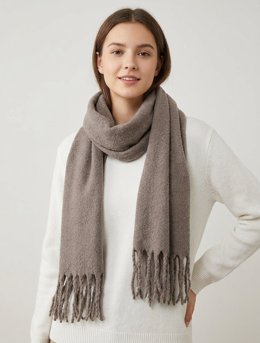 Echarpe uni à franges - Taupe