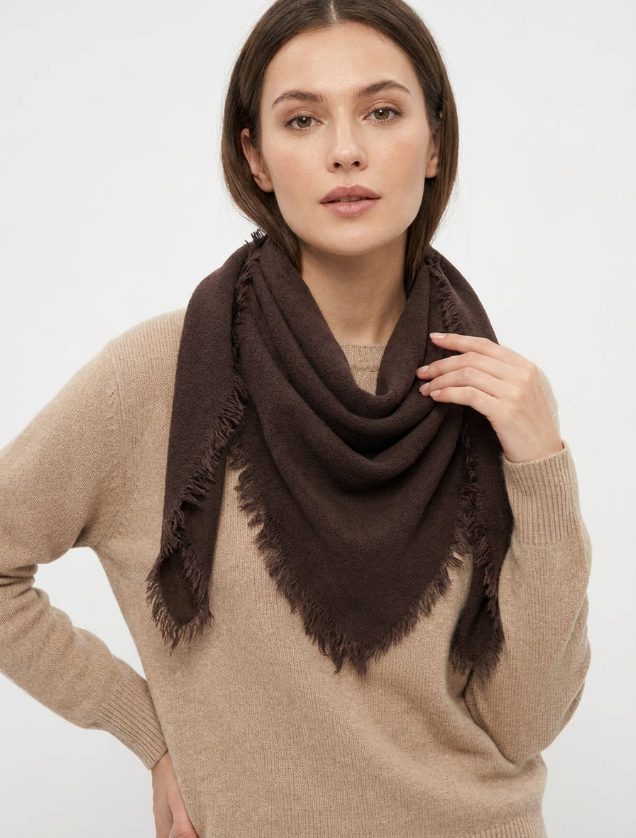 Foulard uni à bords effilochés - Marron