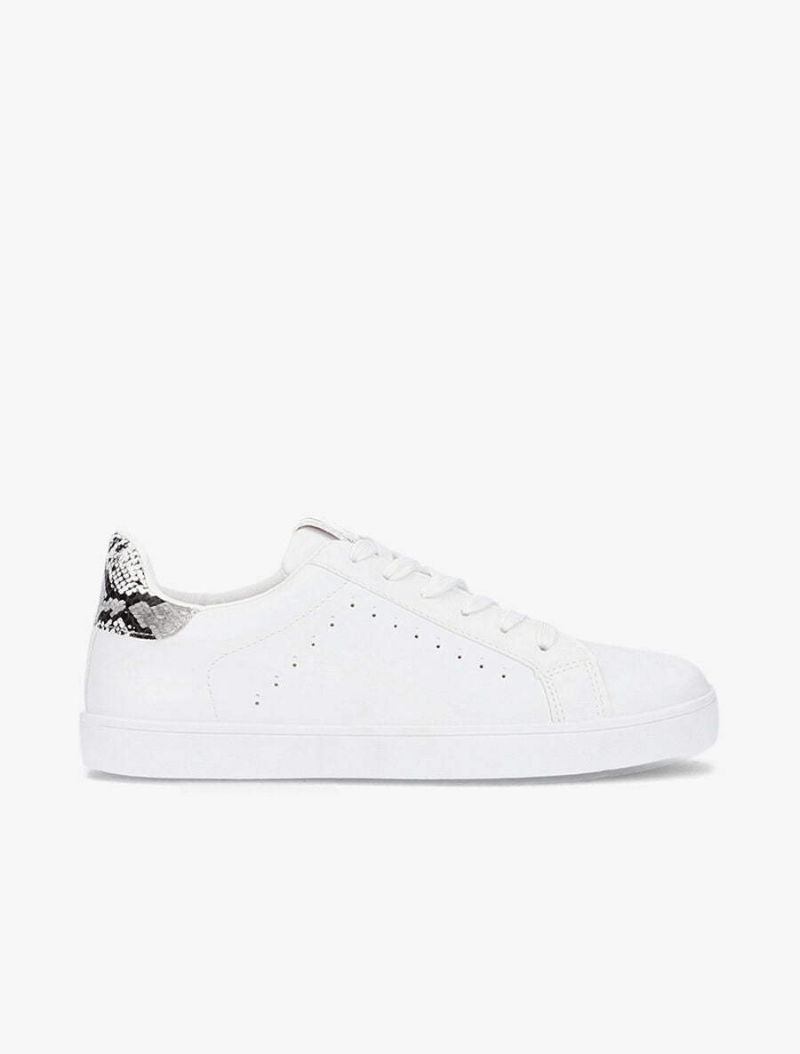 Sneakers à languette et contrefort imprimé - Blanc/python - 1