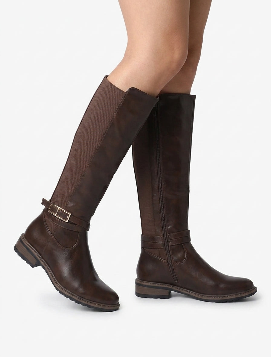 Bottes unies élastiquées - Marron