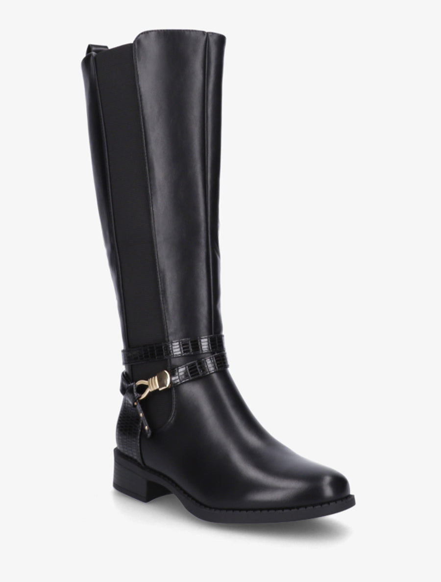 Bottes élastiquées à contrefort en croco - Noir - 2