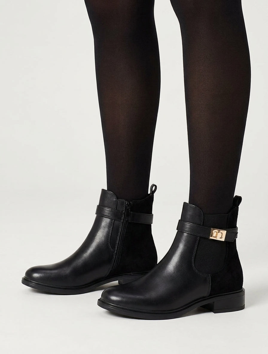 Bottines unies à contrefort en suédine - Noir
