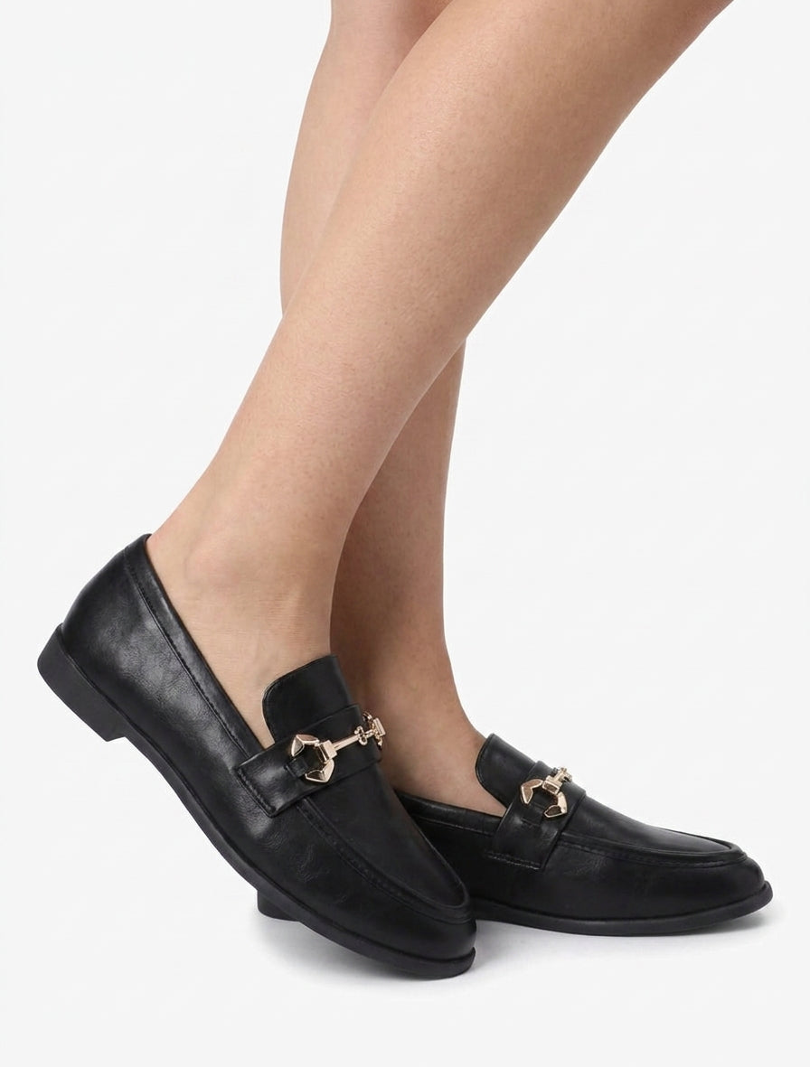 Mocassins en simili à boucle stylisée - Noir