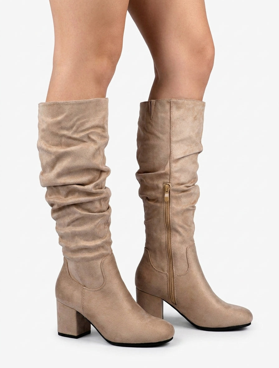 Bottes plissées en suédine - Taupe