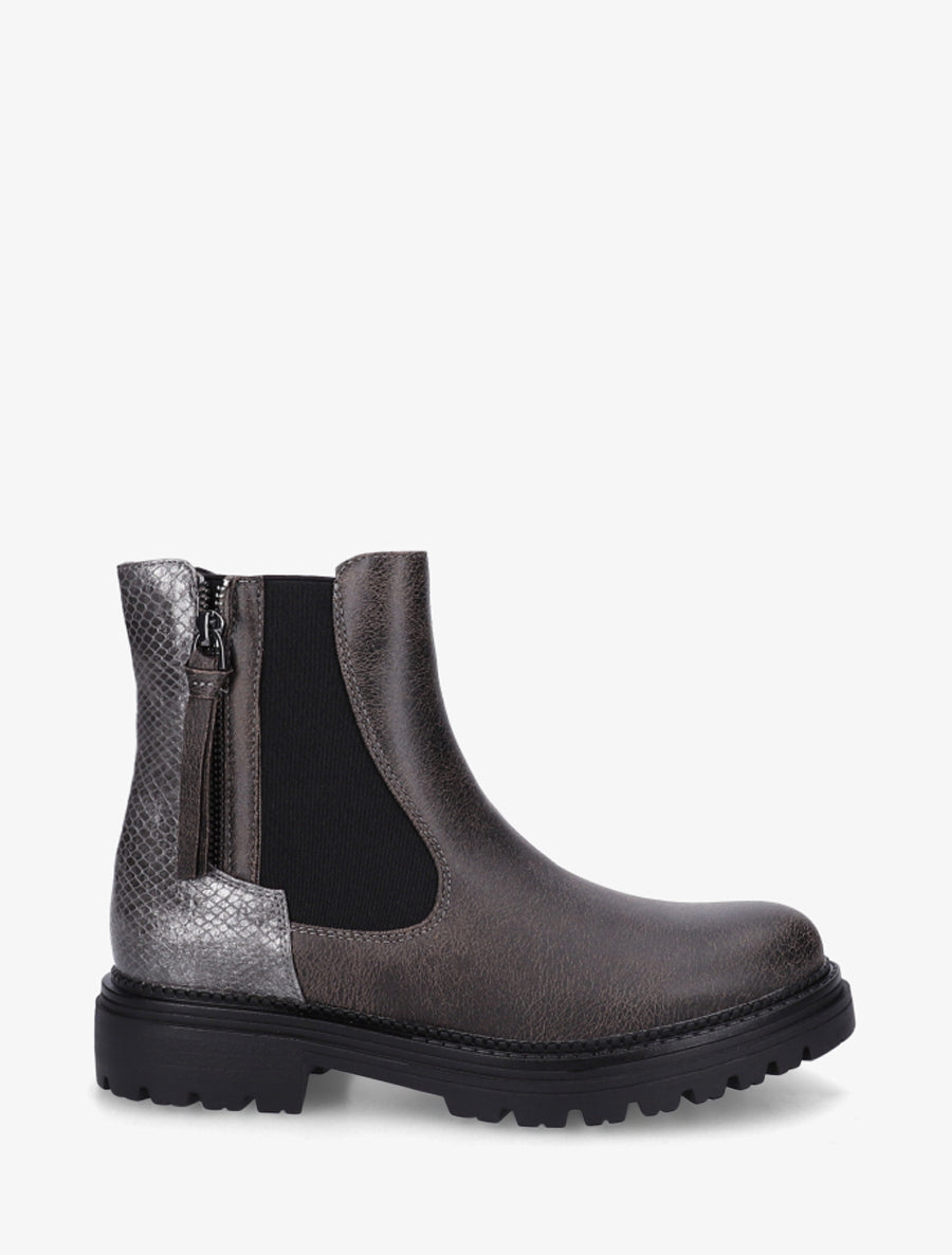 Bottines élastiquées à zip décoratif - Gris foncé - 1