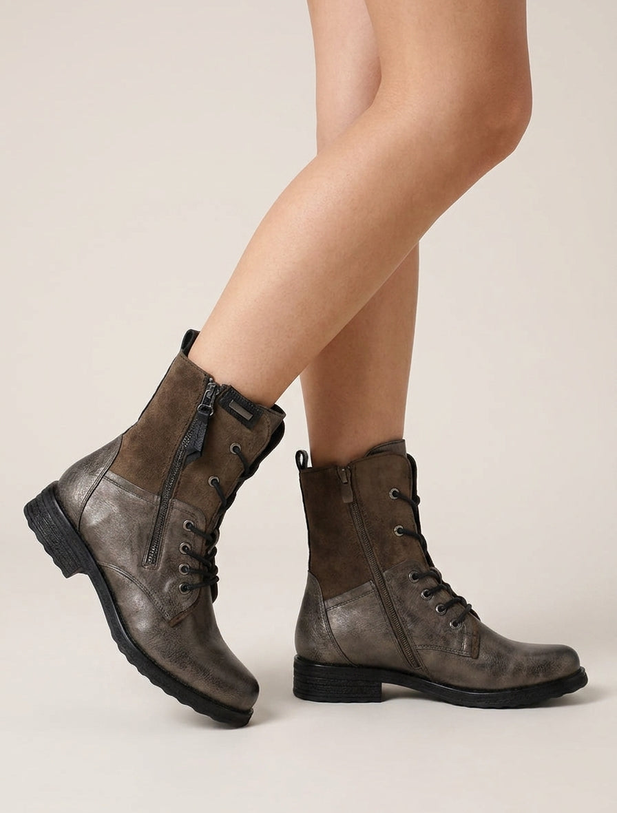 Bottines bimatière à lacets - Kaki foncé