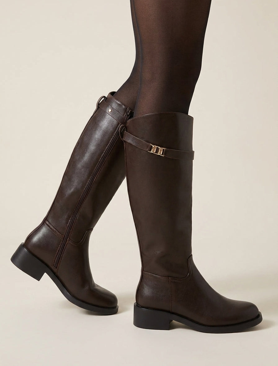 Bottes en simili à lannière décorative - Marron