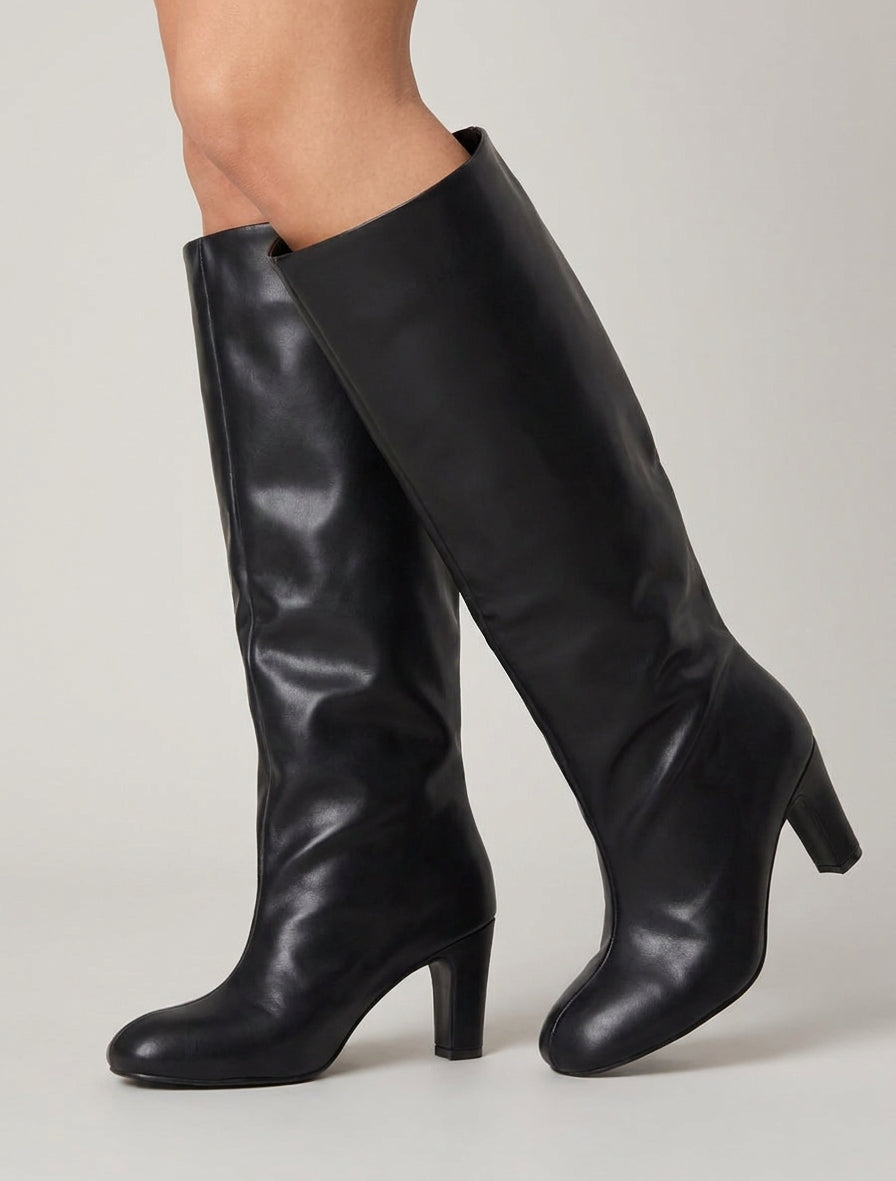 Bottes en simili à bouts ronds - Noir