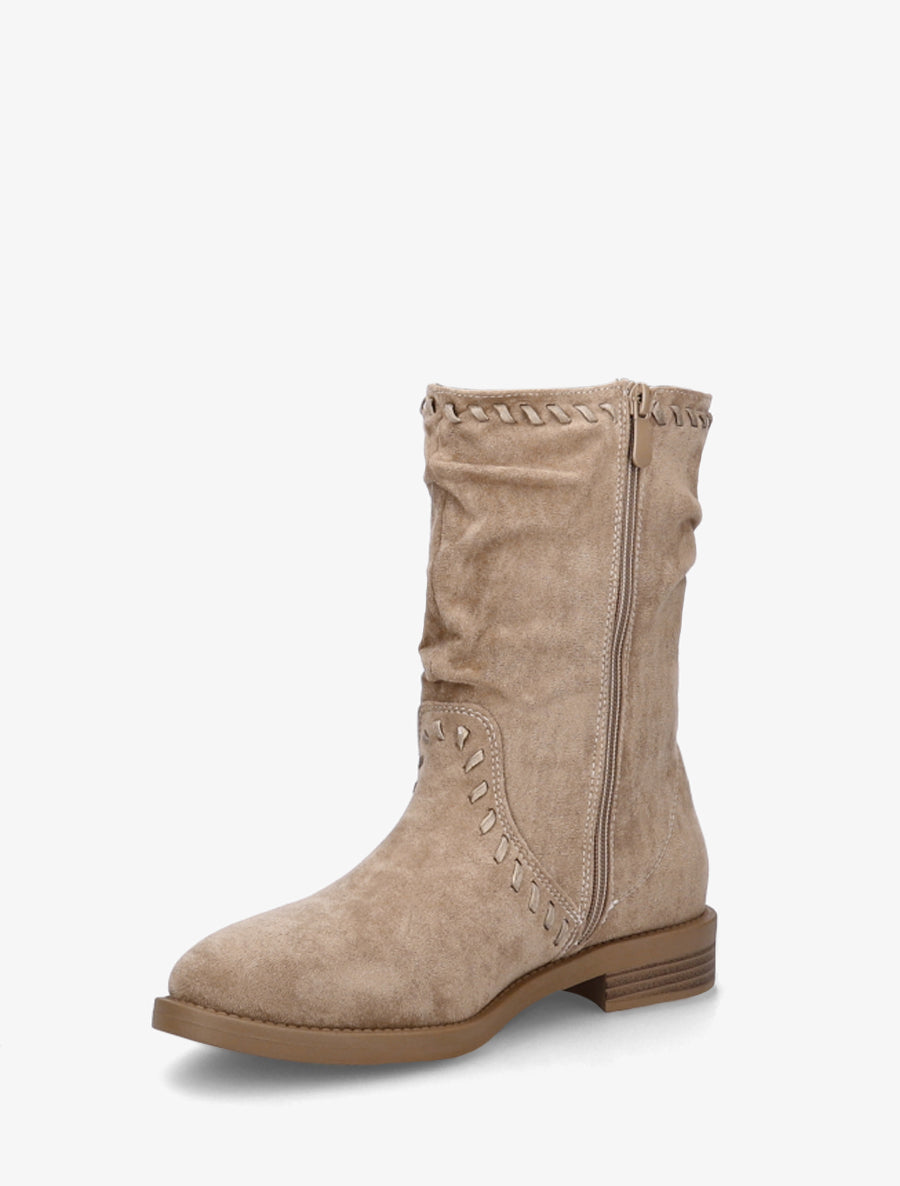 Bottines en suédine à coutures apparentes - Beige - 3