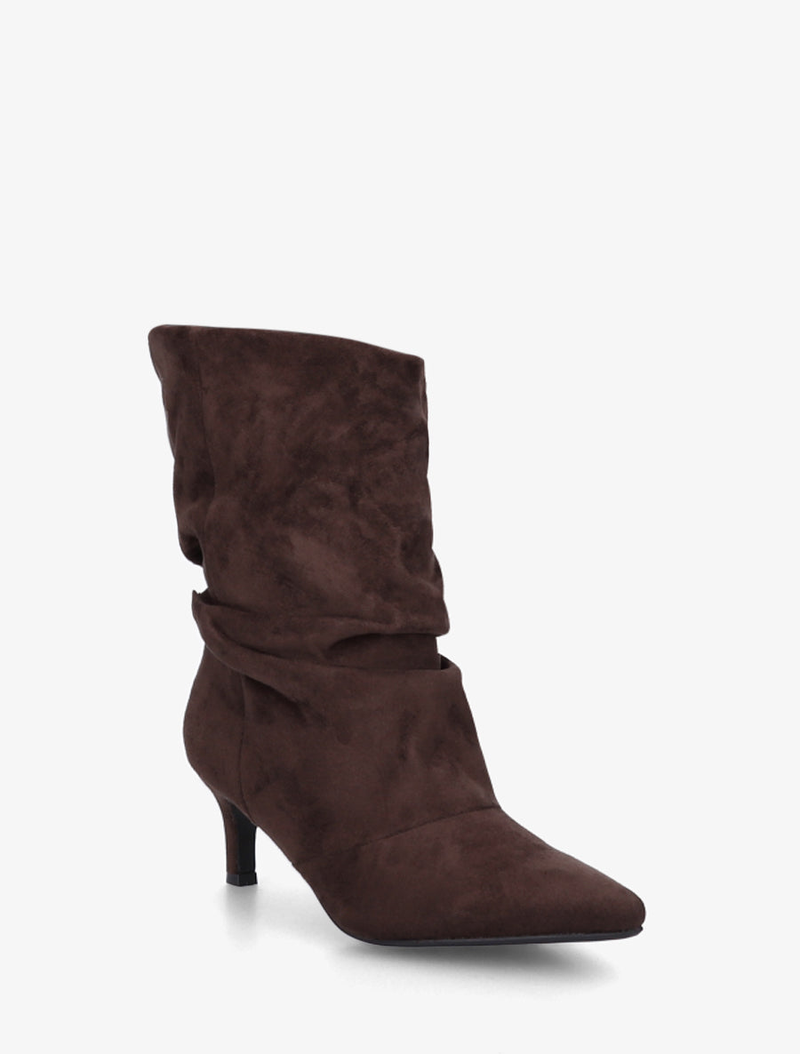 Bottines en suédine froncé bouts pointus - Chocolat - 2