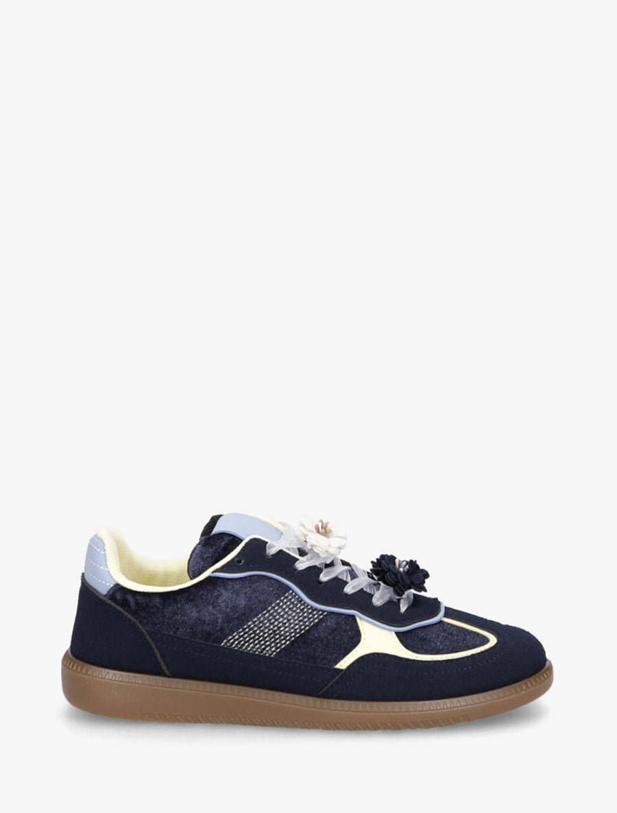 Sneakers à empiècement velours - Marine - 1