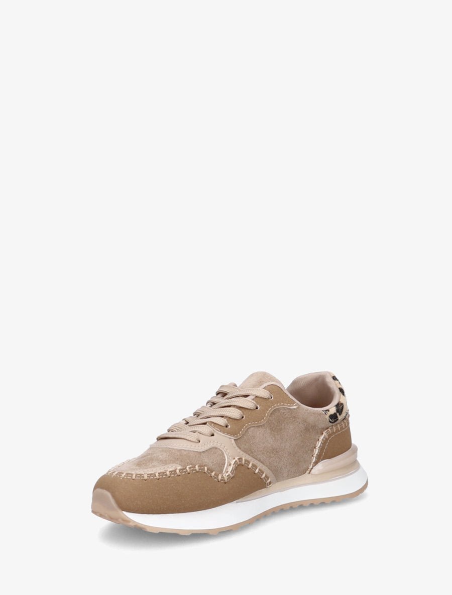 Sneakers à empiècement effet nubuck et suédine - Taupe - 3