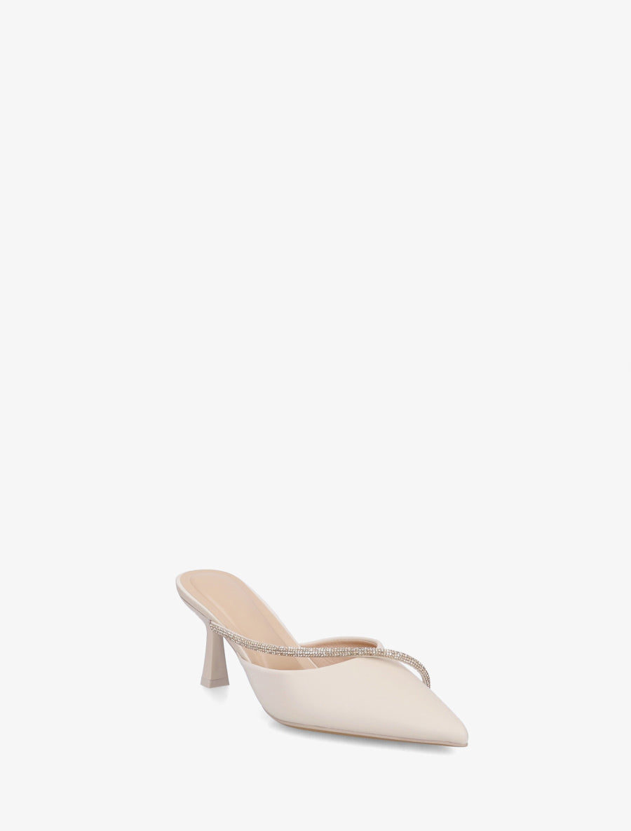 Mules satinées à strass et bouts pointus - Beige - 2
