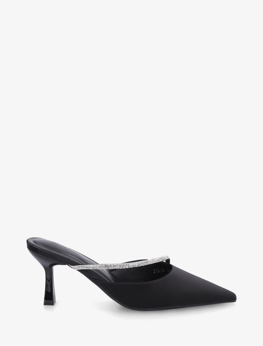 Mules satinées à strass et bouts pointus - Noir - 1