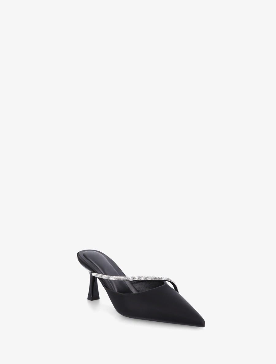 Mules satinées à strass et bouts pointus - Noir - 2