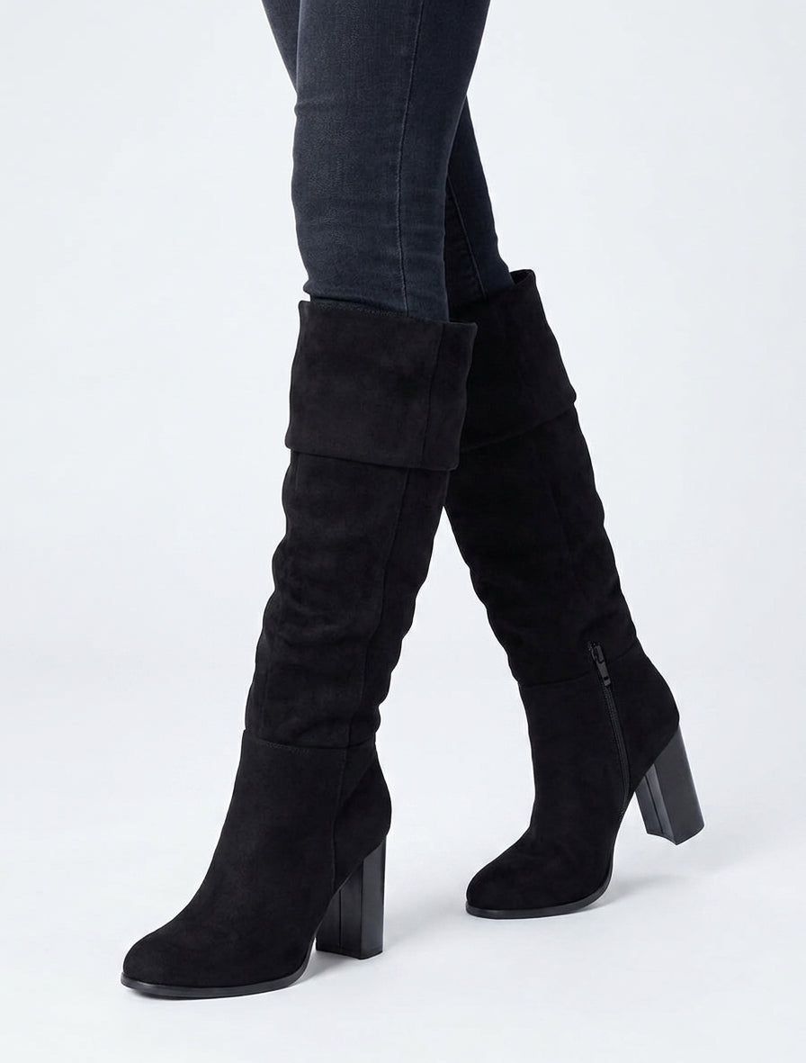 Bottes plissées en suédine - Noir