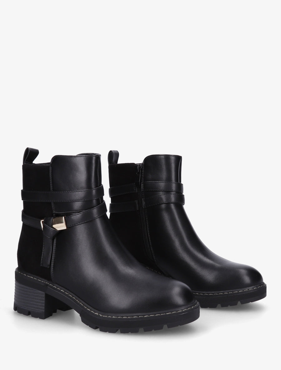 Bottines en simili et suédine - Noir - 4