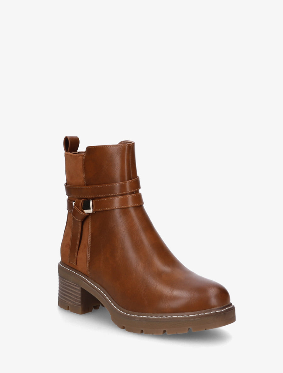 Bottines en simili et suédine - Camel - 2
