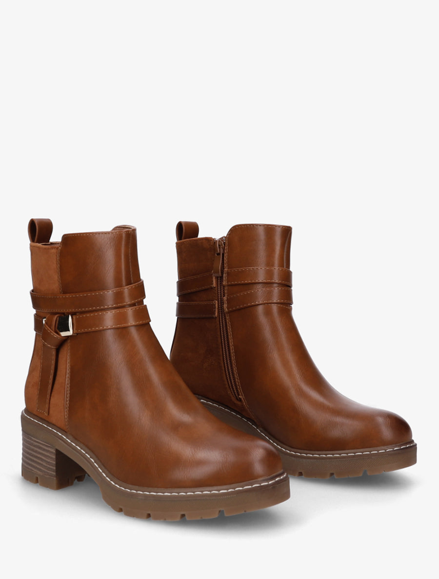 Bottines en simili et suédine - Camel - 4