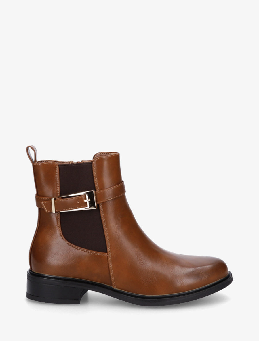 Bottines en simili à cheville élastiquée - Camel - 1