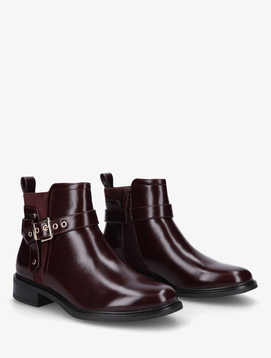 Bottines en simili avec sangle décorative - Bordeaux - 4