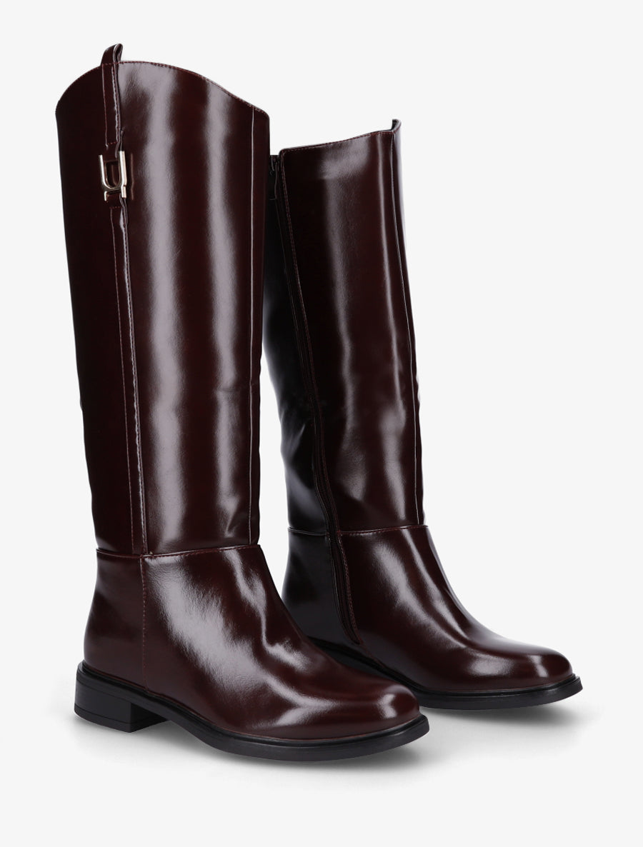 Bottes simili style cavalière - Bordeaux - 4