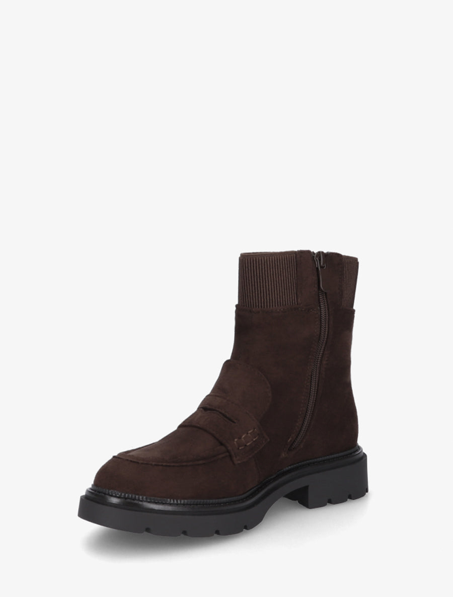 Bottines en suédine style mocassin - Chocolat - 3