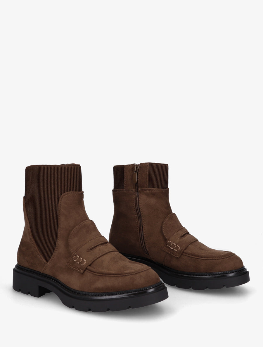 Bottines en suédine style mocassin - Marron - 4