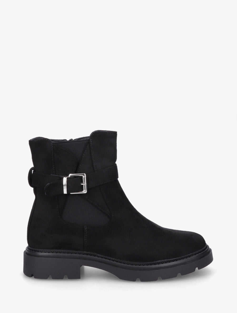 Bottines élastiquées en suédine à boucle - Noir - 1