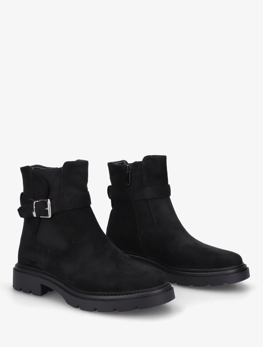 Bottines élastiquées en suédine à boucle - Noir - 4