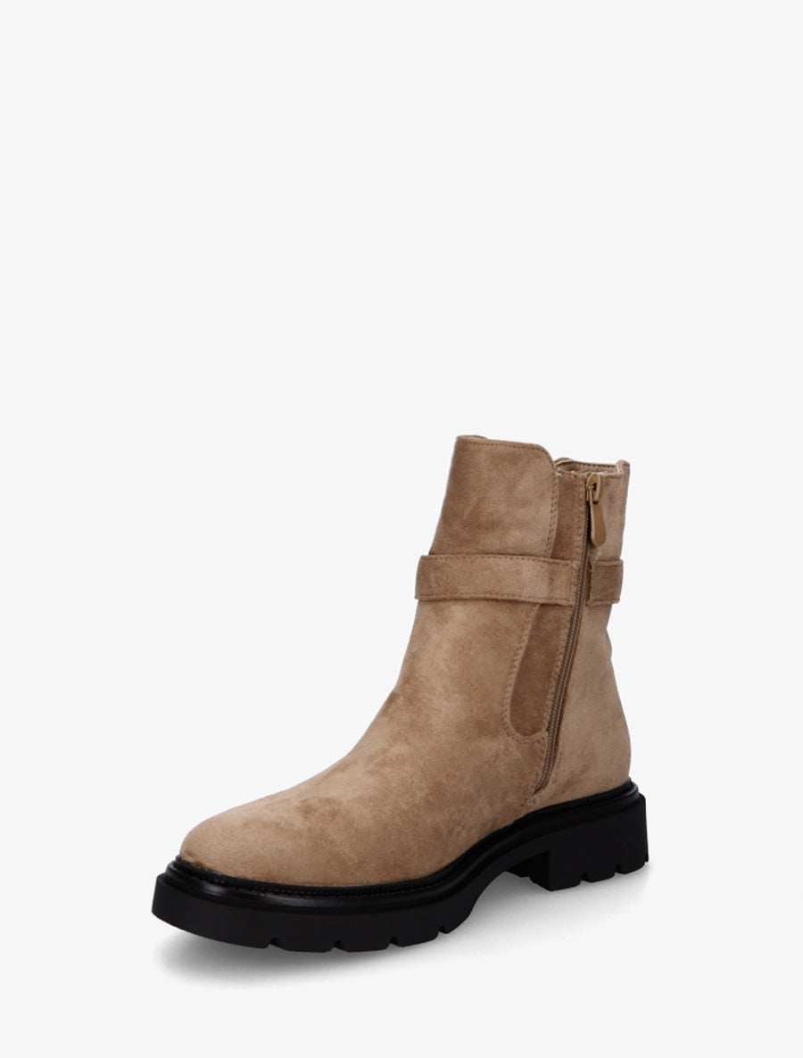 Bottines élastiquées en suédine à boucle - Taupe - 3