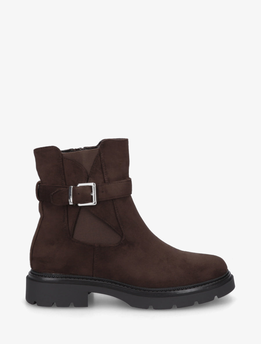 Bottines élastiquées en suédine à boucle - Marron - 1