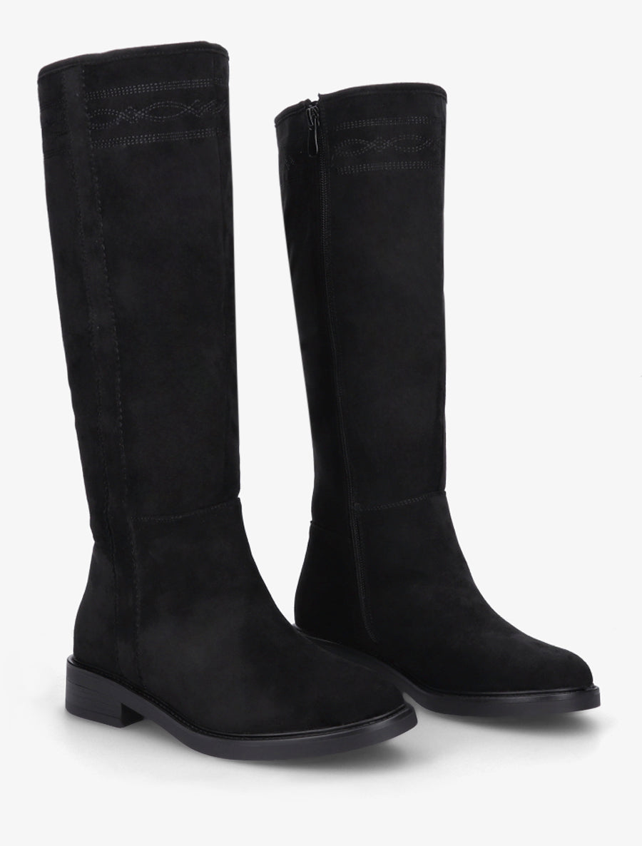 Bottes suédine à coutures fantaisies - Noir - 4