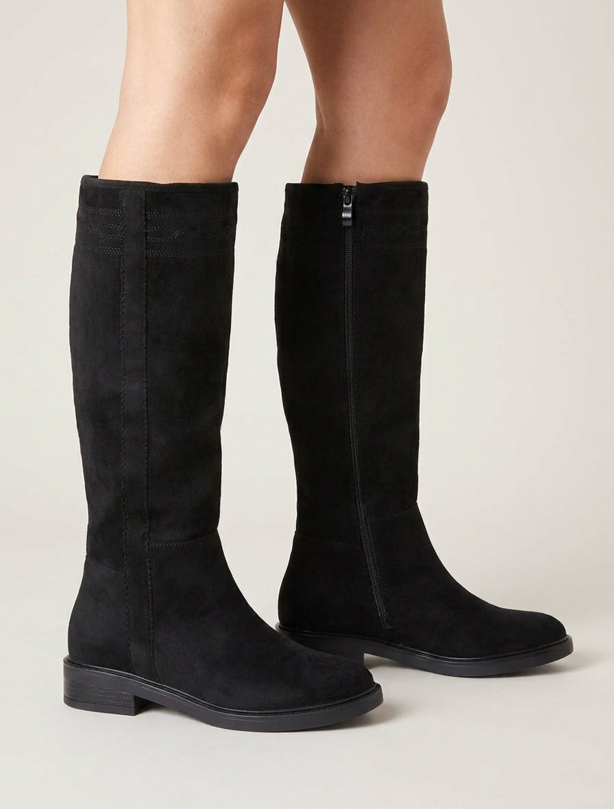 Bottes suédine à coutures fantaisies - Noir