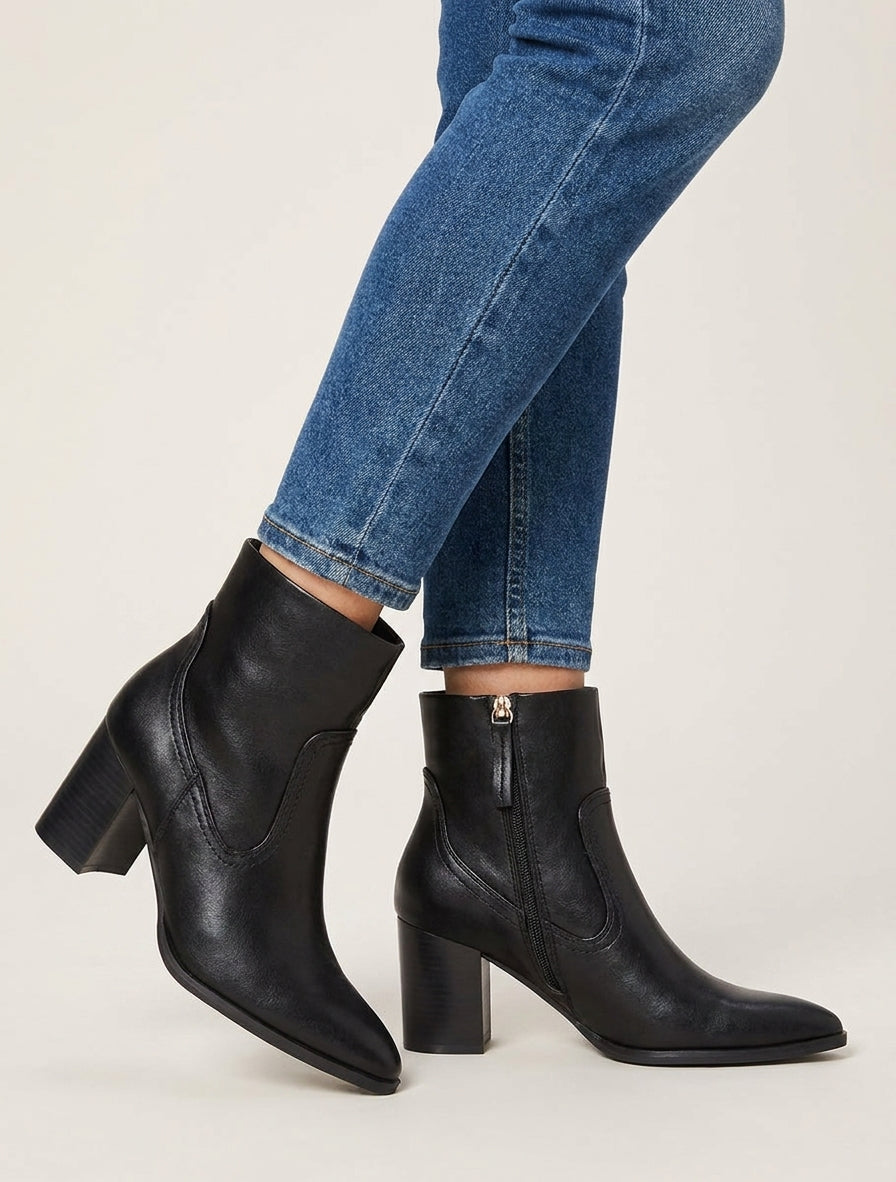 Bottines à talon en simili bouts pointus - Noir