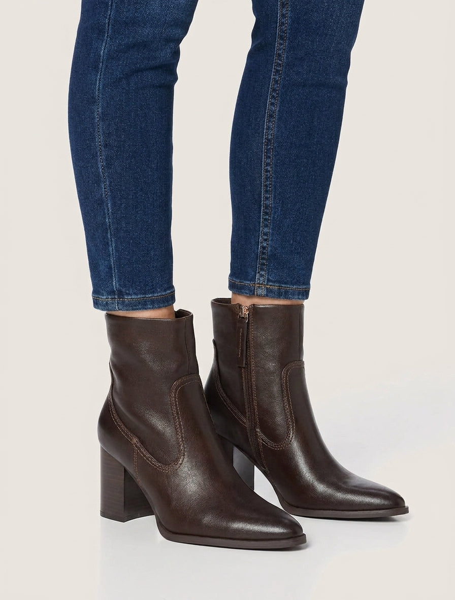 Bottines à talon en simili bouts pointus - Marron