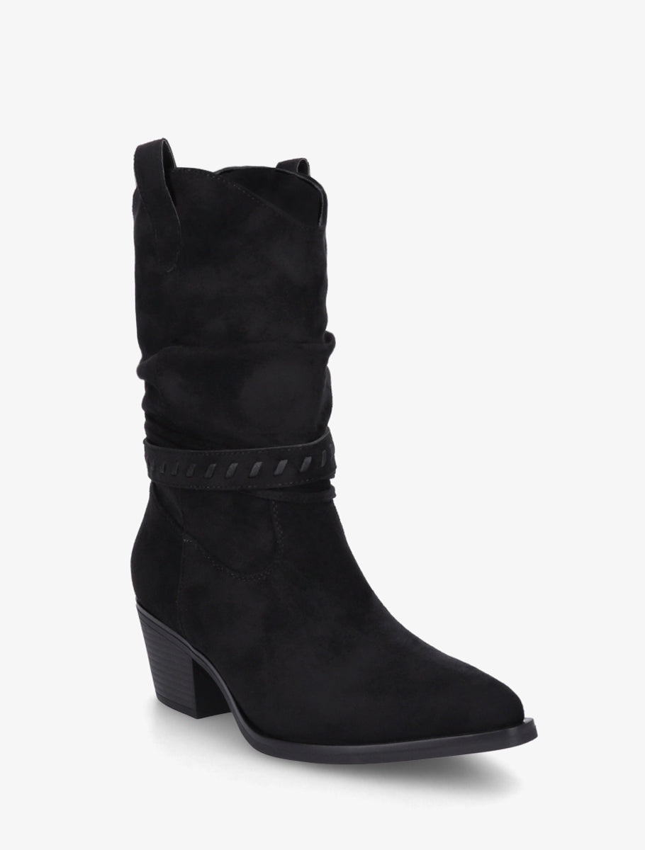 Bottines en suédine style santiags - Noir - 2