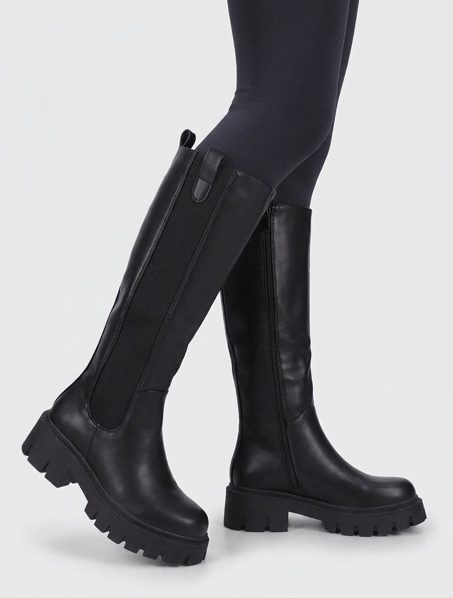 Bottes simili à semelles crantées - Noir