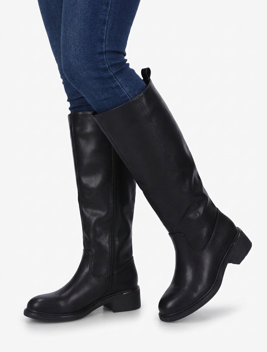 Bottes cavalières en simili - Noir