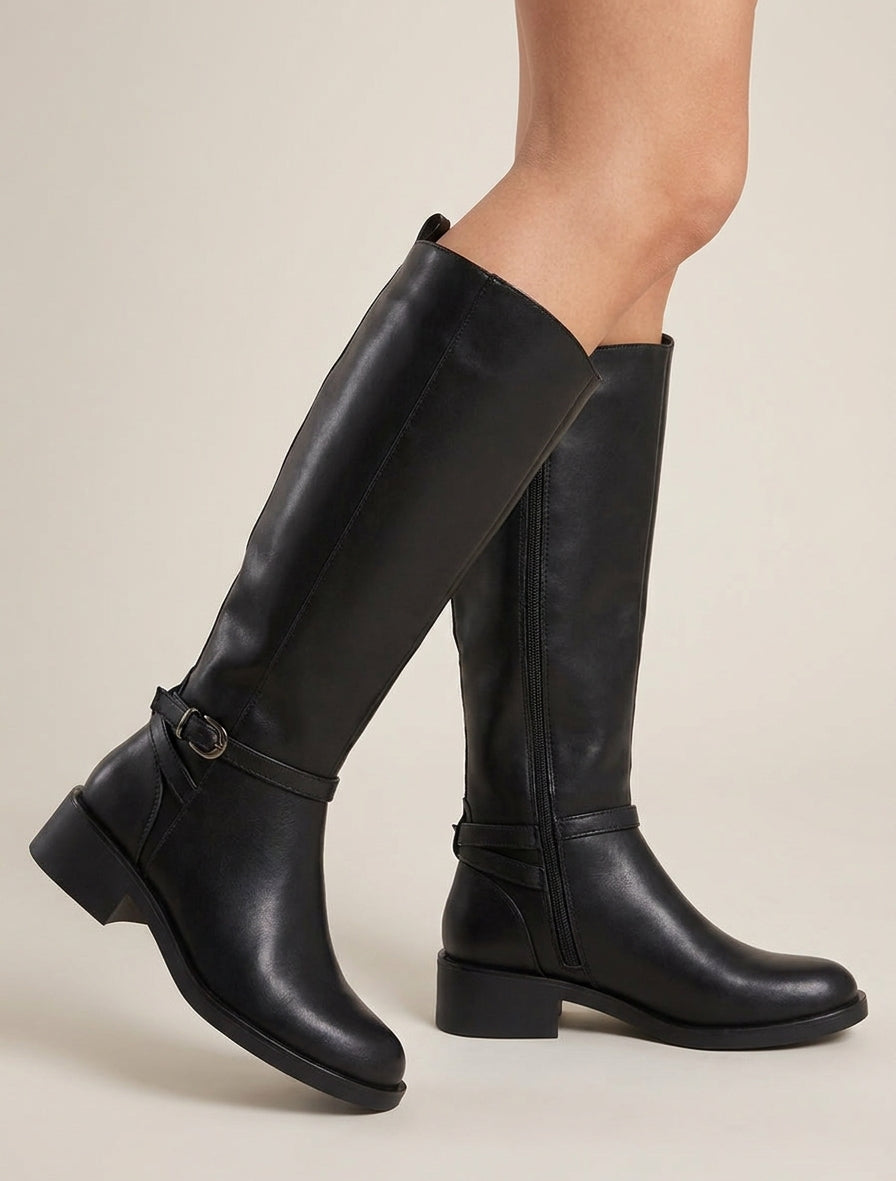 Bottes cavalières élastiquées à boucle - Noir