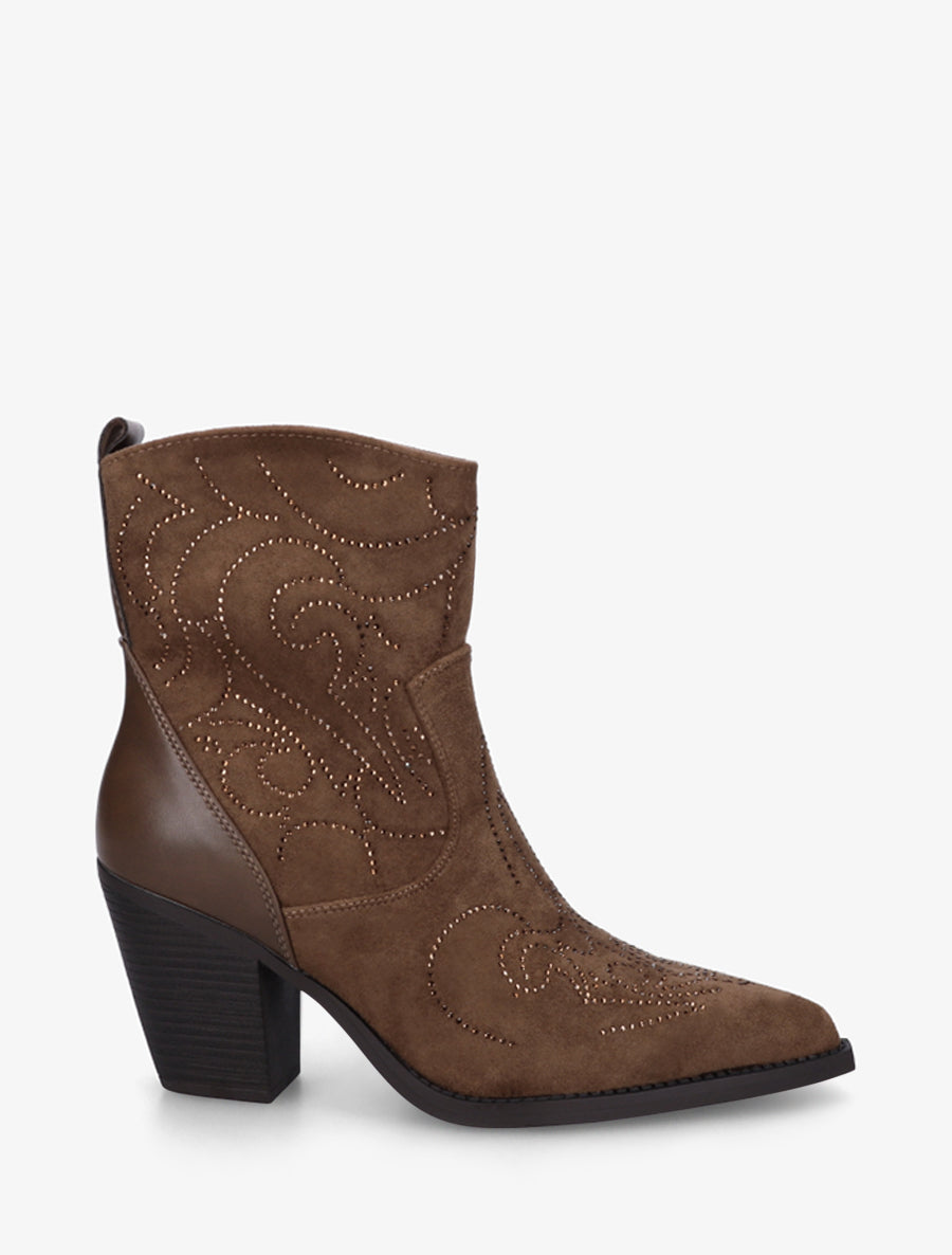 Santiags strassées à contrefort en simili - Marron - 1