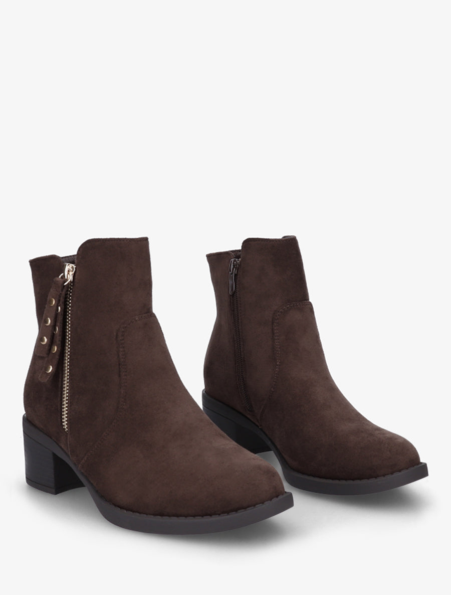 Bottines en suédine à talon - Chocolat - 4