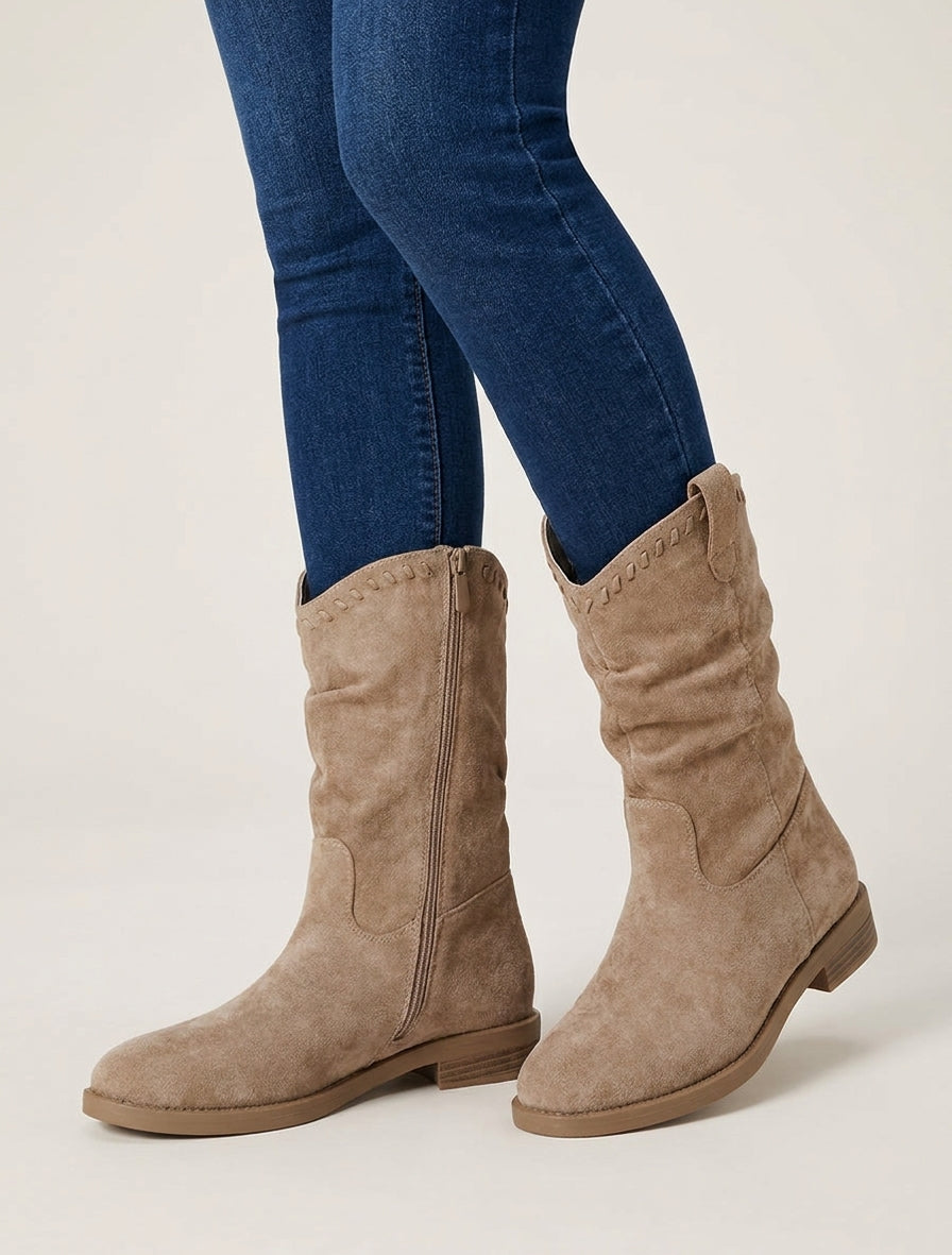 Bottines plissées en suédine - Taupe