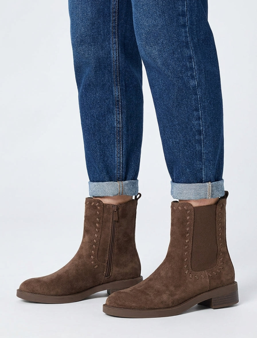 Bottines style chelsea en suédine - Marron
