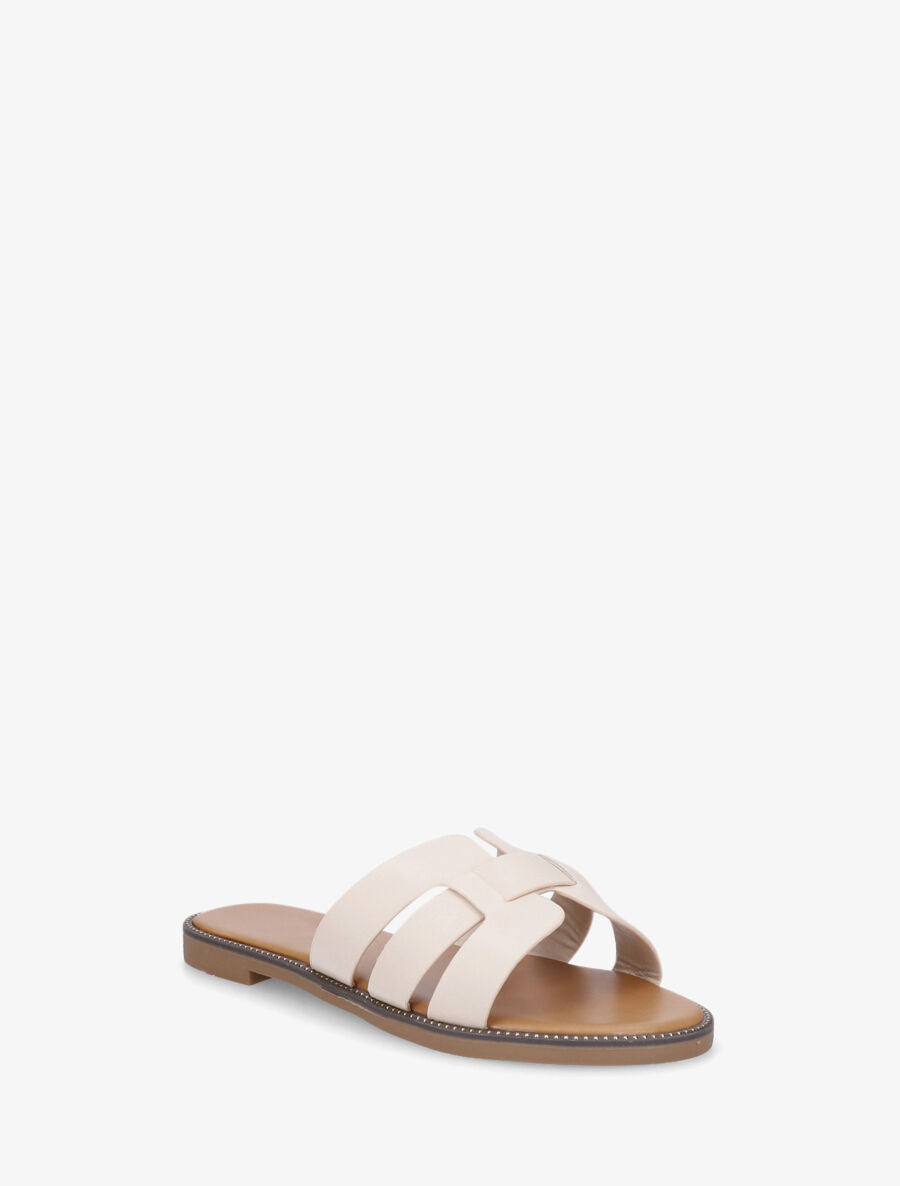 Mules croisées en simili - Beige - 2