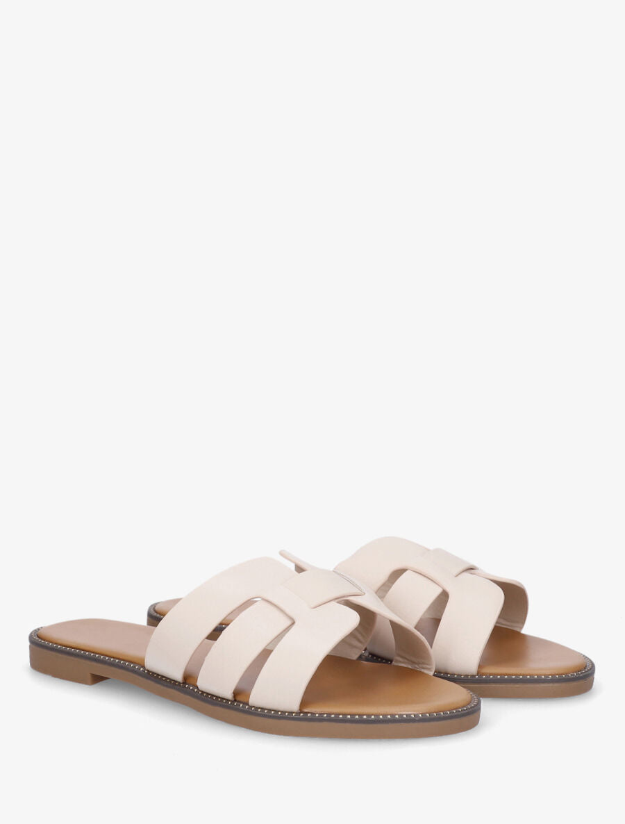 Mules croisées en simili - Beige - 4